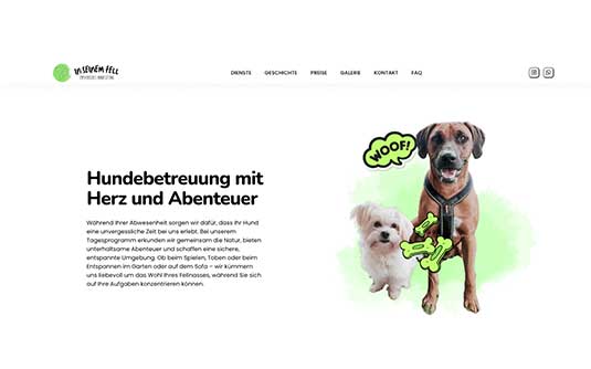 Skärmdump av hemsidan för In Seinem Fell, hundbetreuung i Schweiz