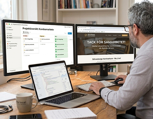 Arbetsmiljö på Mellan Utveckling där moderna hemsidor och lokal SEO för småföretag skapas
